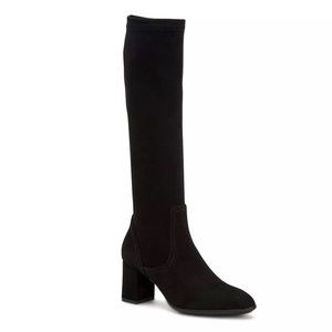Aquatalia Delaney Knee-high Stretch Suede Black Heel Boots